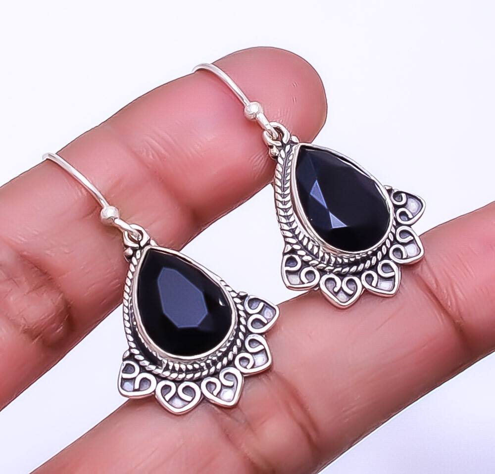 Black Onyx 925 Sterling Silver Bali Earring 1.56