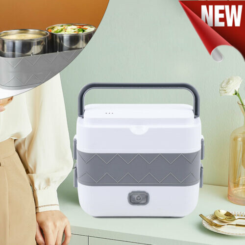 Portable 2 Layer Lunch Box Electric Food Warmer Rice Cooker Stainless Steel 110V