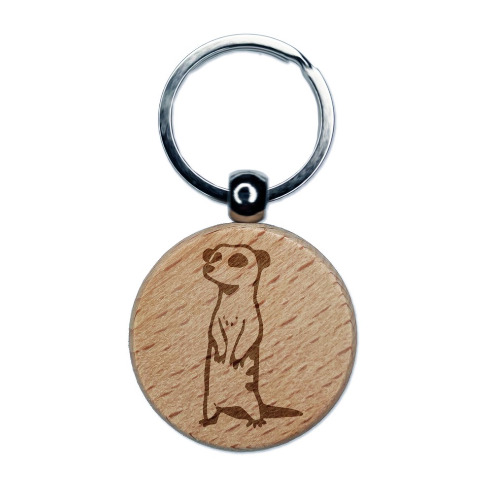 Standing African Meerkat Engraved Wooden Keychain Charm