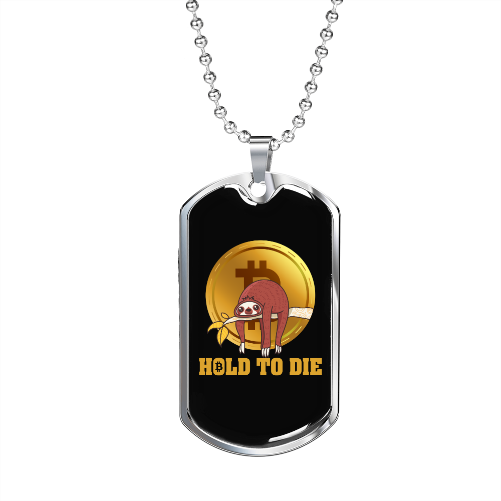 Hold to Die Crypto Dog Tag Necklace in Stainless Steel or 18k Gold with 24-Inch Chain