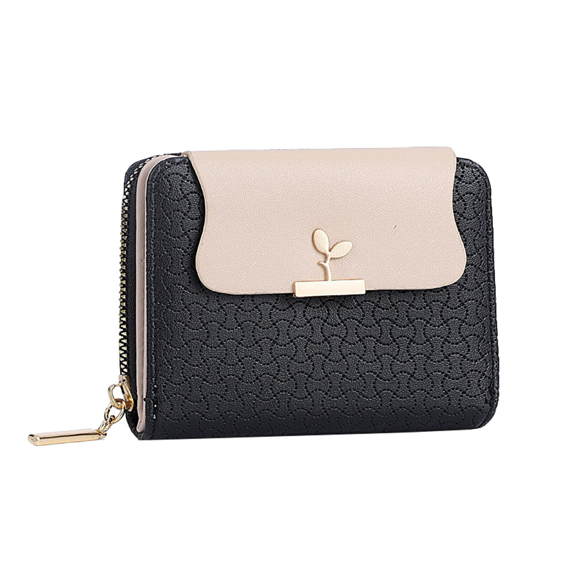 Women's Solid Color Zipper ID Wallet with Multiple Card Slots Clutch Bag