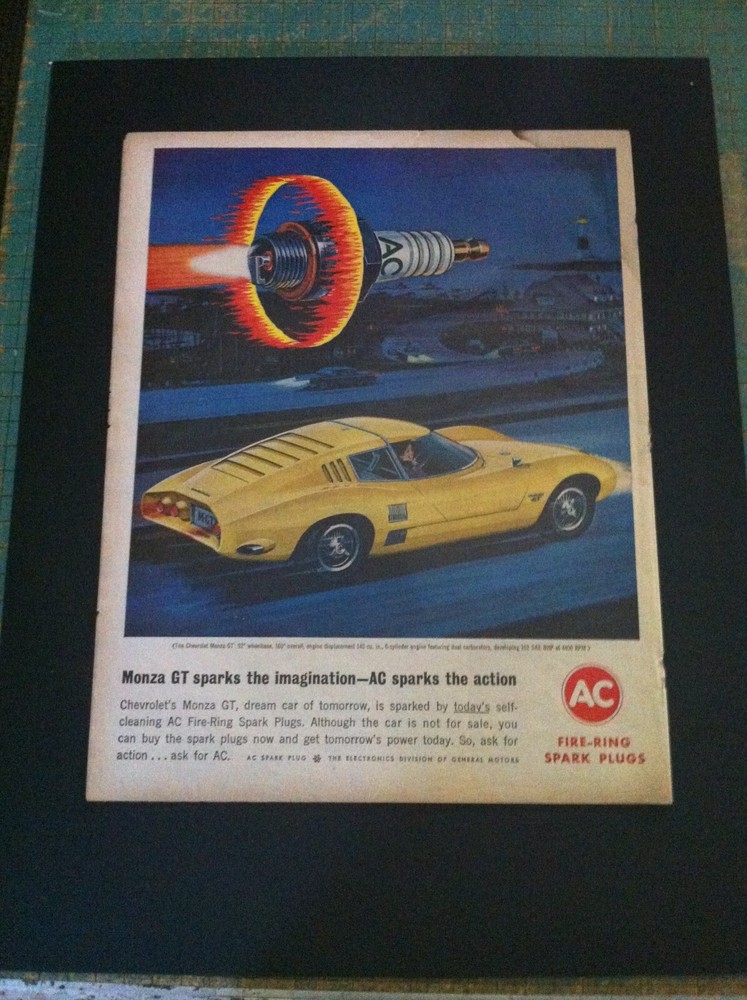 1960's A/C Delco Spark plugs *Original* Monza  ad*Ready to Display* car print
