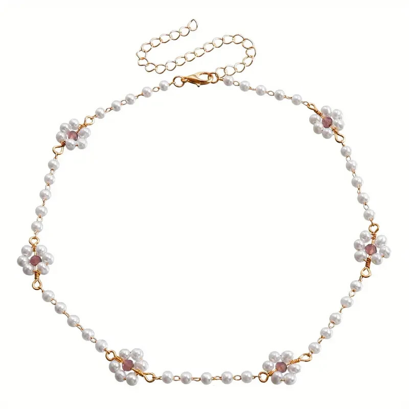 Cross Border Zinc Alloy Imitation Pearl Daisy Flower Geometric Beaded Necklace-image