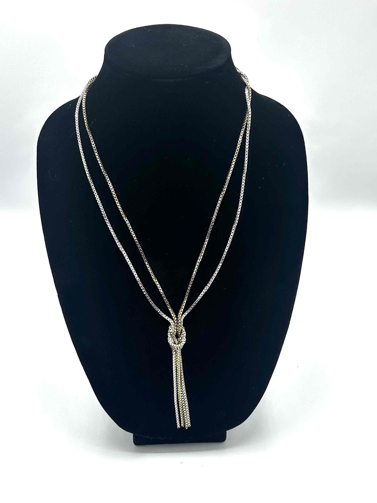 Mixed Metal Tassel Knot Necklace Womens Gold Tone Double Strand