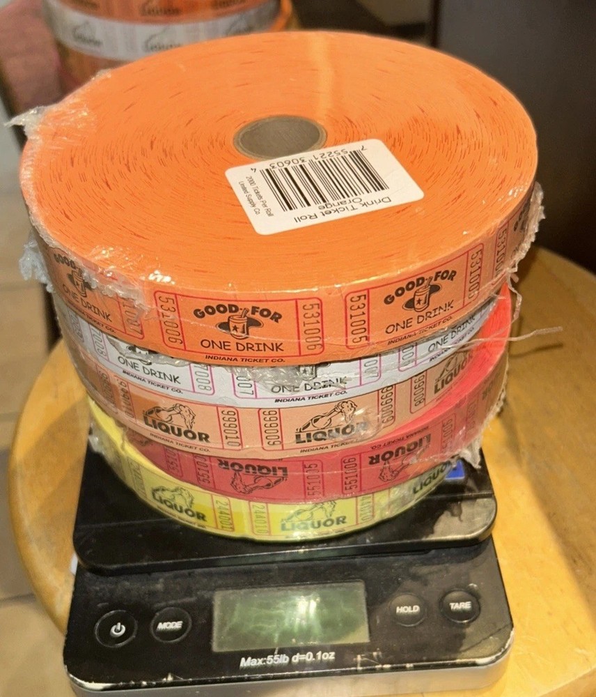 2000 Carnival Drink Tickets Roll - Single Stub Liquor Event Vouchers