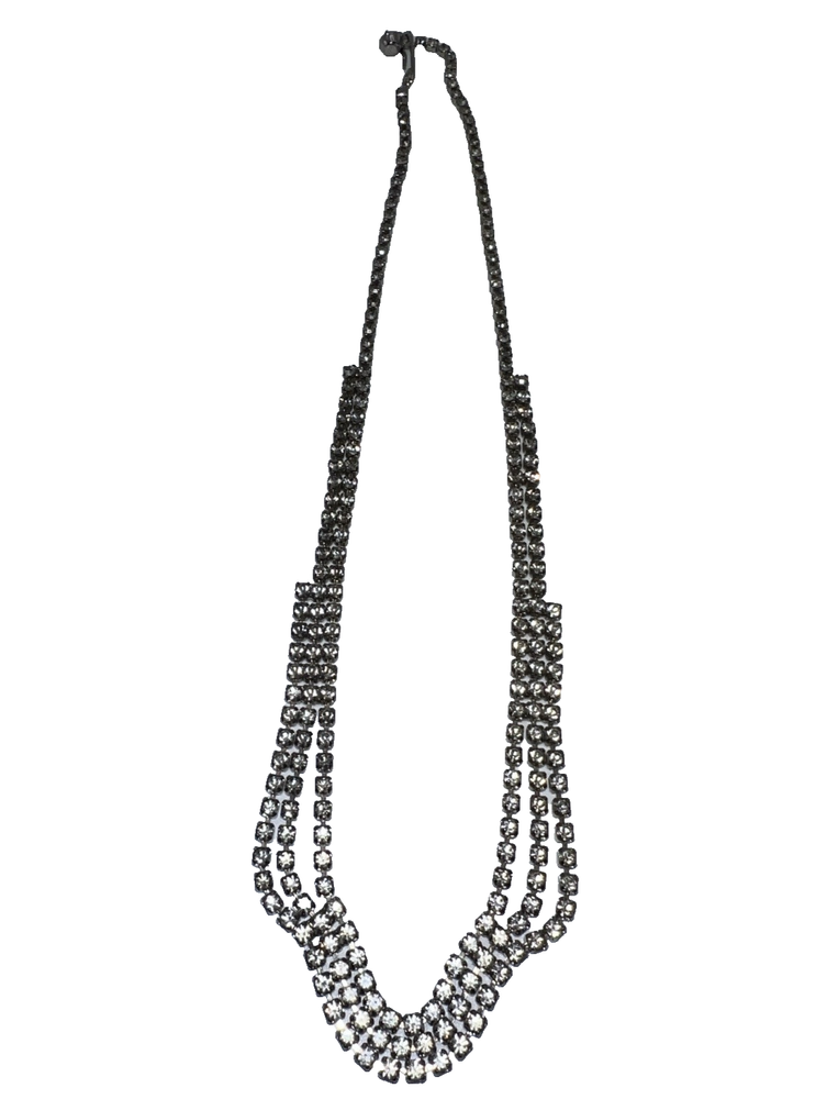 Vintage Silver Marquise Crystal Rhinestone Glitzy Choker Necklace Rare Collar