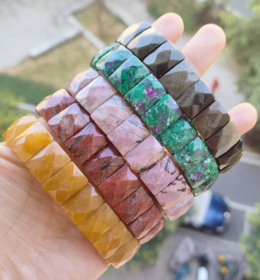 5pcs Rhodochrosite Vary Gems oblong faceted Bracelet Magic Reiki Healing Amulet