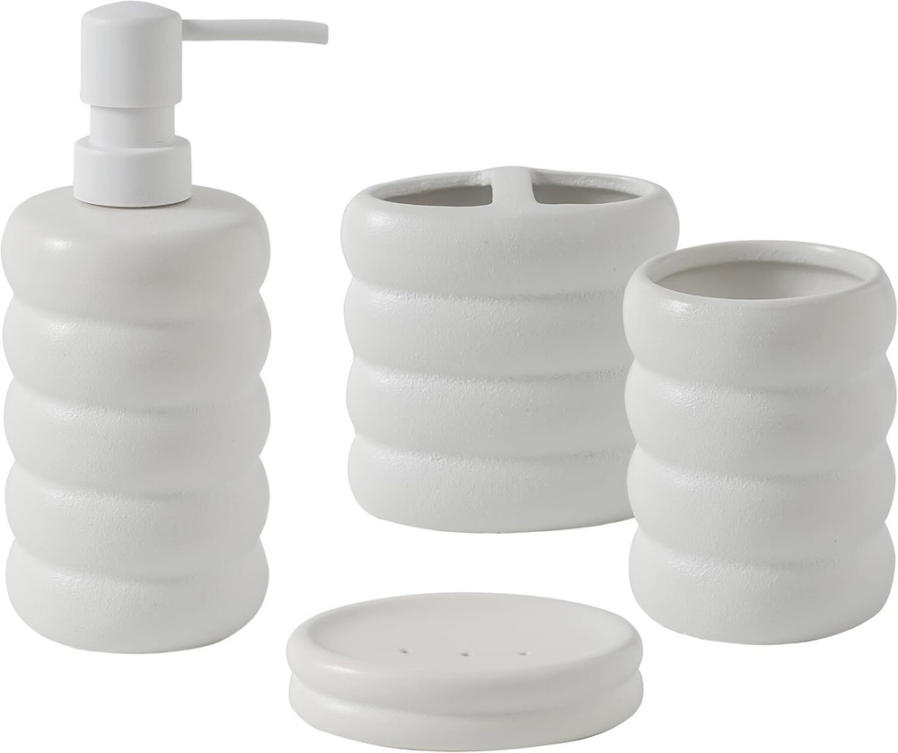 SURUI 4-Piece Bathroom Ceramic Accessories Set, Black＆white