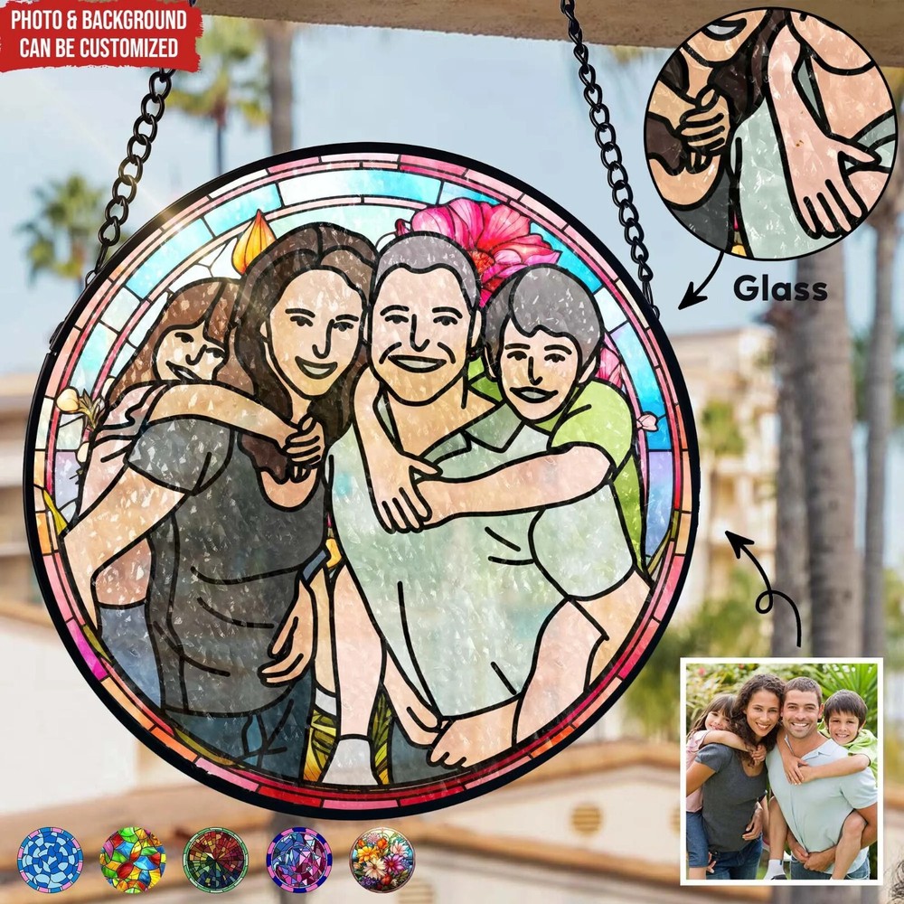 Custom Stained Glass Family Portrait Suncatcher Memorial Keepsake-image