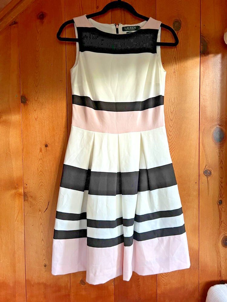 Lauren by Ralph Lauren Black/Cream/Pale pink striped dress - Size 2