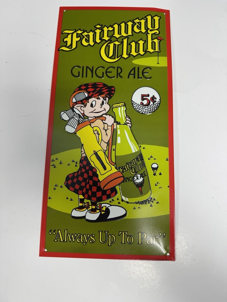 Vintage Fairway Club Ginger Ale Tin Metal Sign Golf Themed Retro Decor