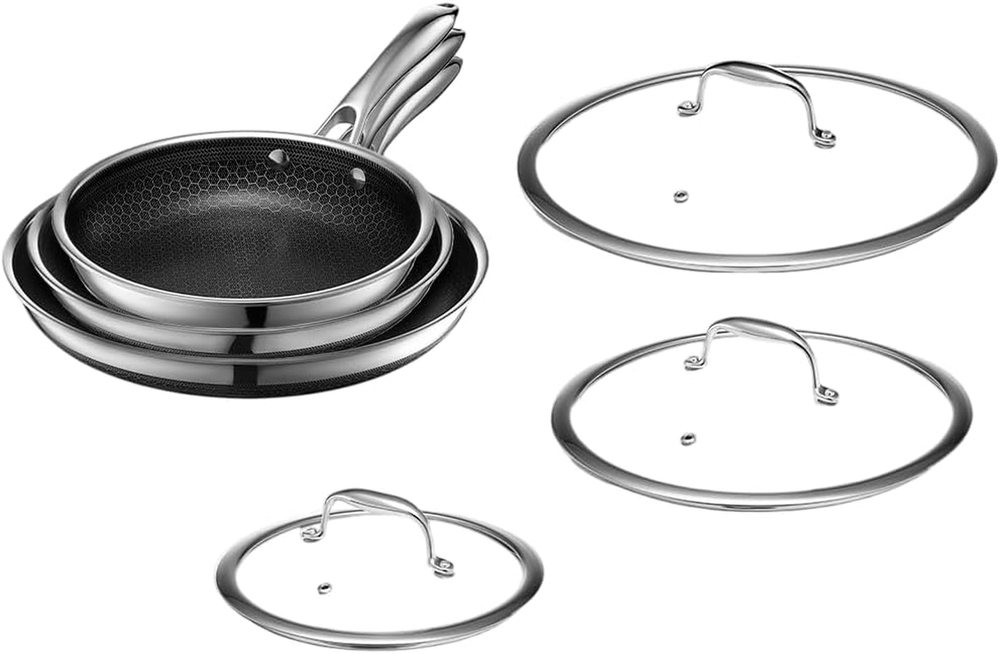 Hexclad Hybrid Nonstick 6-Piece Fry Pan Set in 8, 10, and 12-Inch Sizes