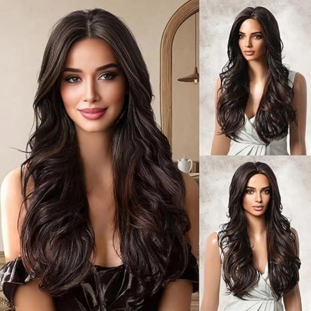 26Inch Highlight Golden Blonde Body Wave Synthetic Wig Middle Part Looking Wig