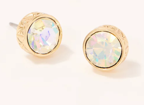 Kirks Folly Earrings Crystal Aurora Borealis Round Cut Stud Gold tone Pierced