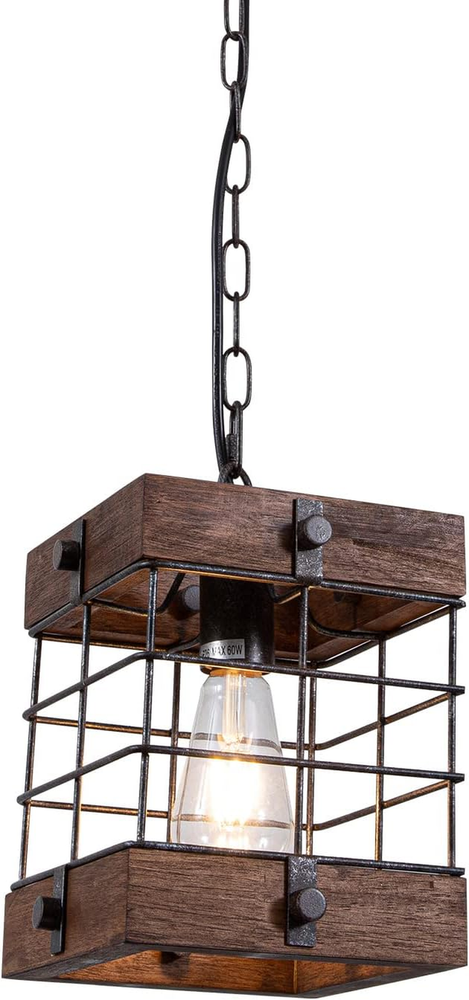 Farmhouse Rustic Chandelier Light Fixtures, 1-Light Square Lantern Pendant Light