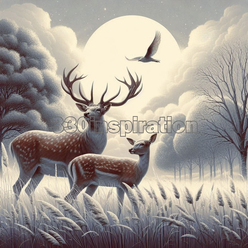 Winter Deer Digital Art Wallpaper for Desktop Background #A71-image