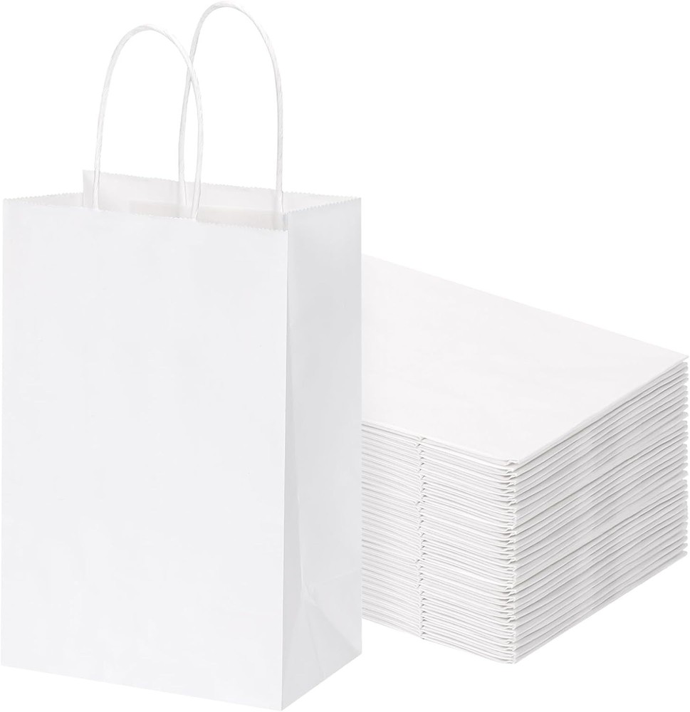 OUTUXED 60pcs White Paper Bags with Handles, 1 Count (Pack of 60),