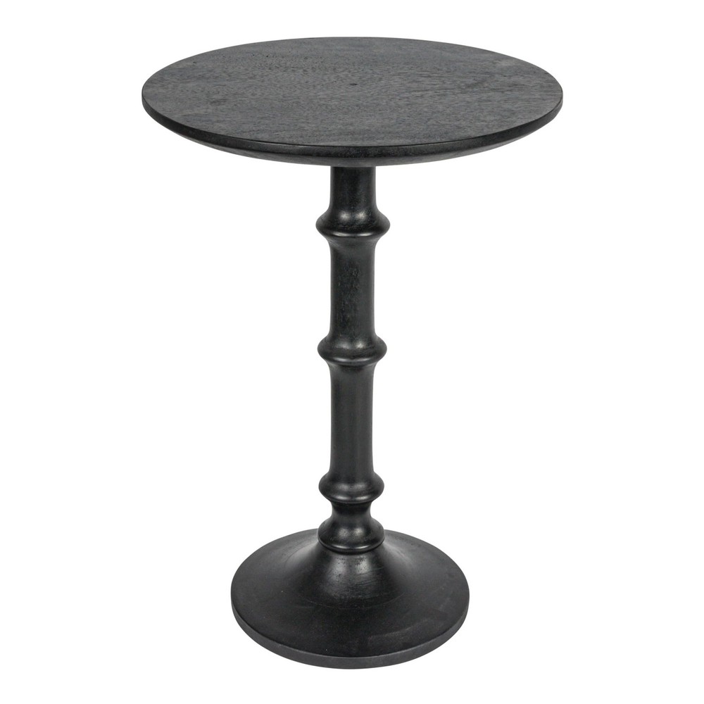 Modern sculptural wood end table in sleek matte black finish