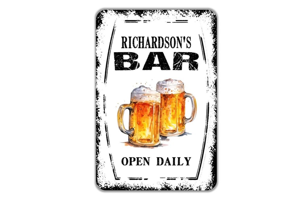 Personalized Bar Open Daily Sign - Custom Pub Saloon Tavern Man Cave Drinking