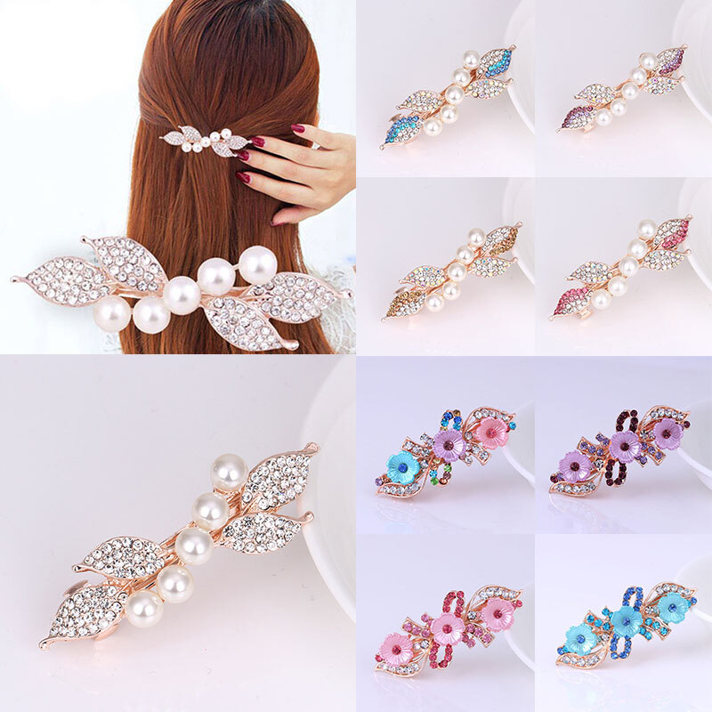 Pearl Rhinestone Spring Clip Small Rhinestone Hairpin Hair Clip Elegant