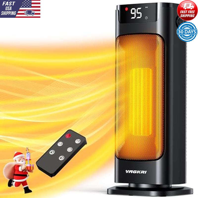 Portable Electric Space Heater 1500W W/ Oscillation Remote Timer Safety Features
