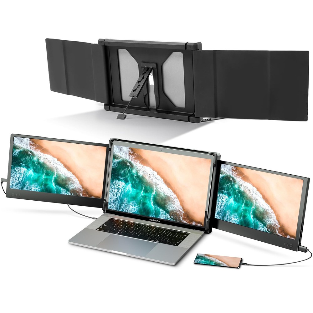 P2 Triple Portable Monitor for Laptop Screen Extender Dual 12 Inch FHD 1080P ...