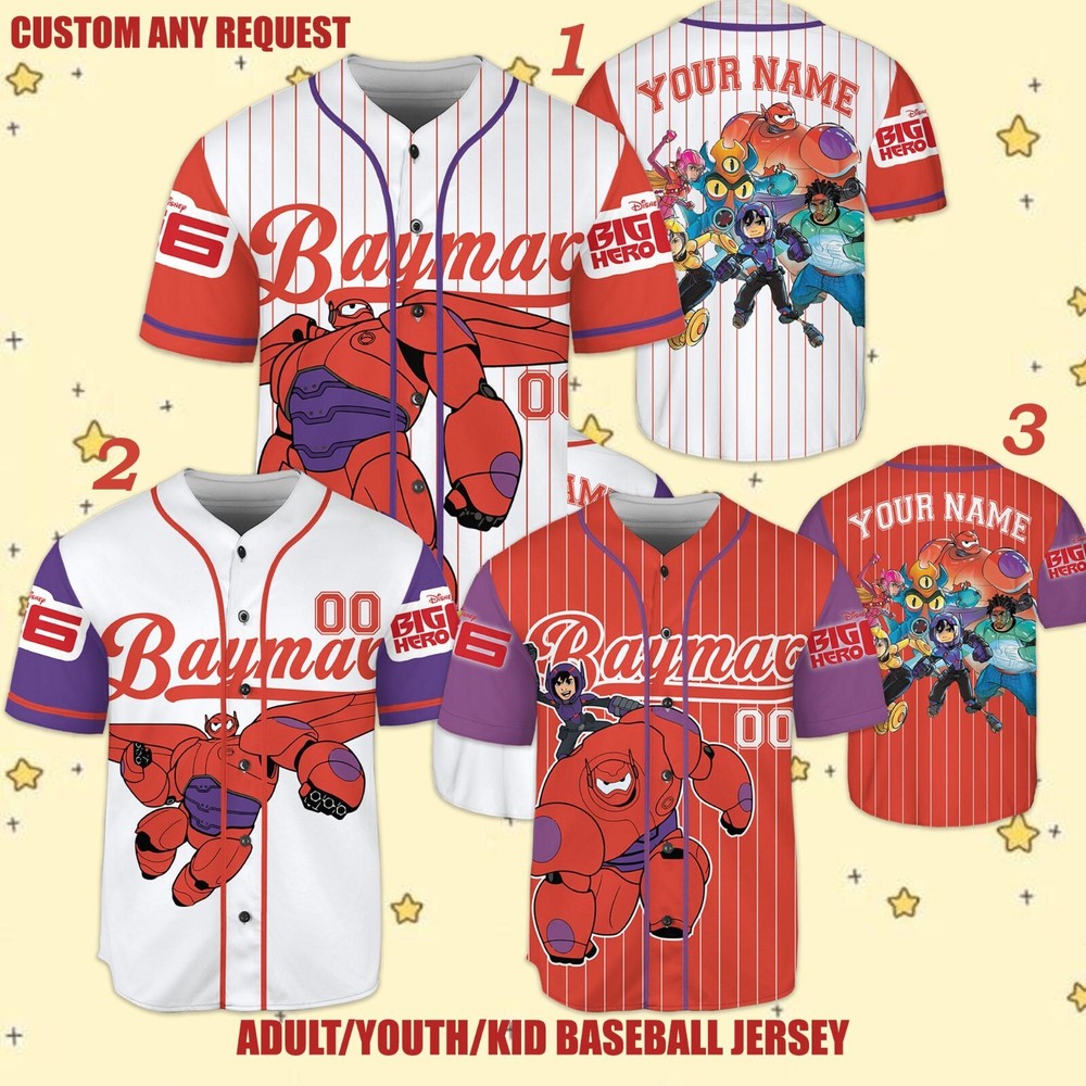 Disney Big Hero 6 Baymax Personalized Baseball Jersey for Kids Men Women Gift