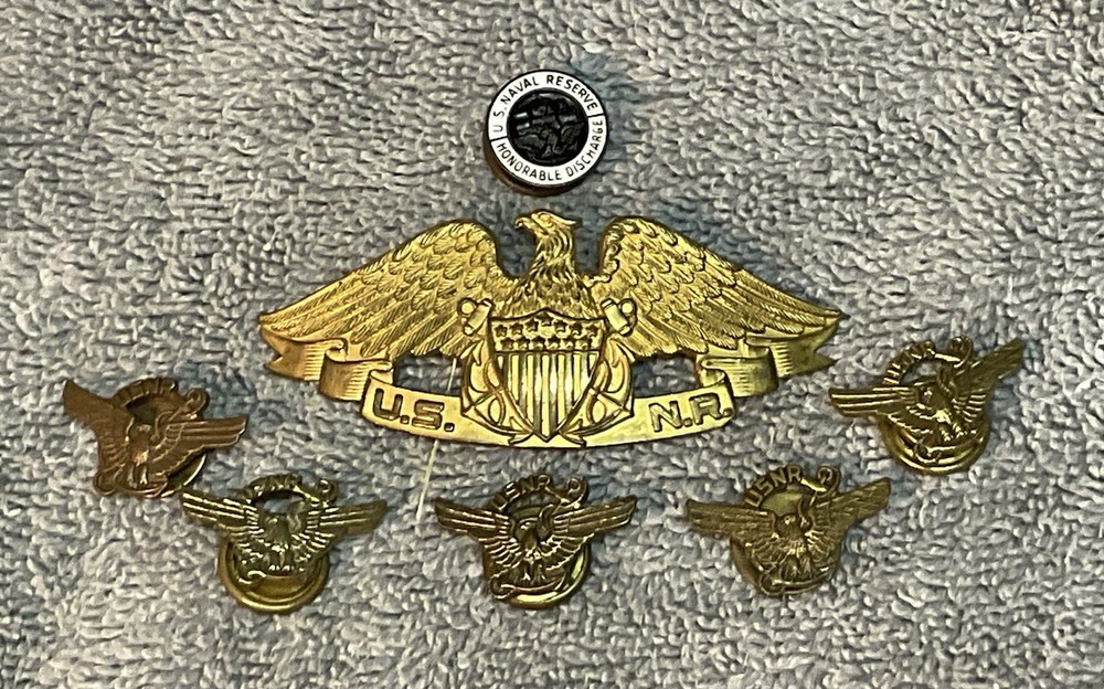 Vintage WWII US Navy Reserve USNR Merchant Marine Badge Pin Lot of 7