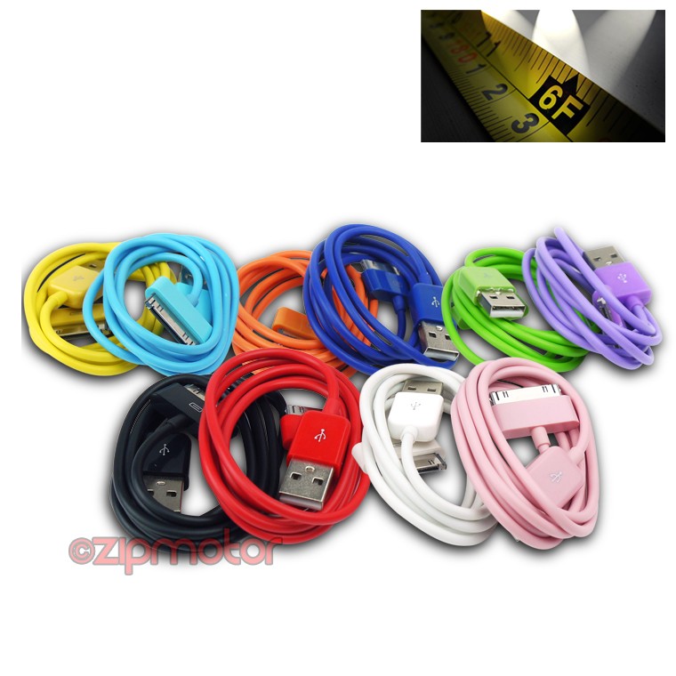 6FT 10-Color USB Sync & Charger Cable for iPhone 4S iPod Touch Nano iPad