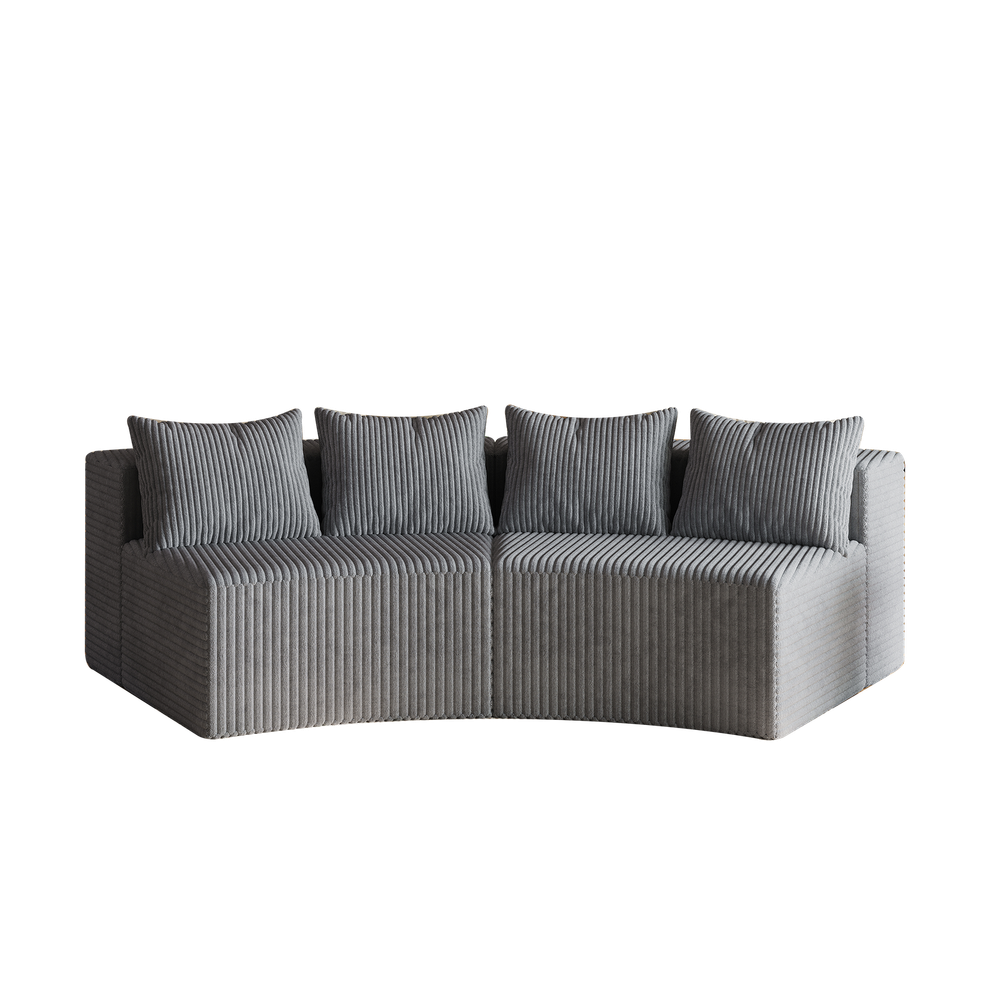 Curved Symmetrical Modular Corduroy Sectional Sofa with 4 Pillows