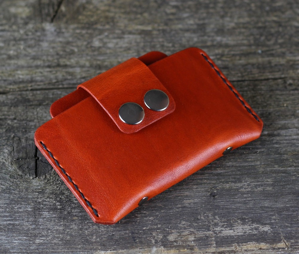 Leather orange credit card holder wallet small and compact-image