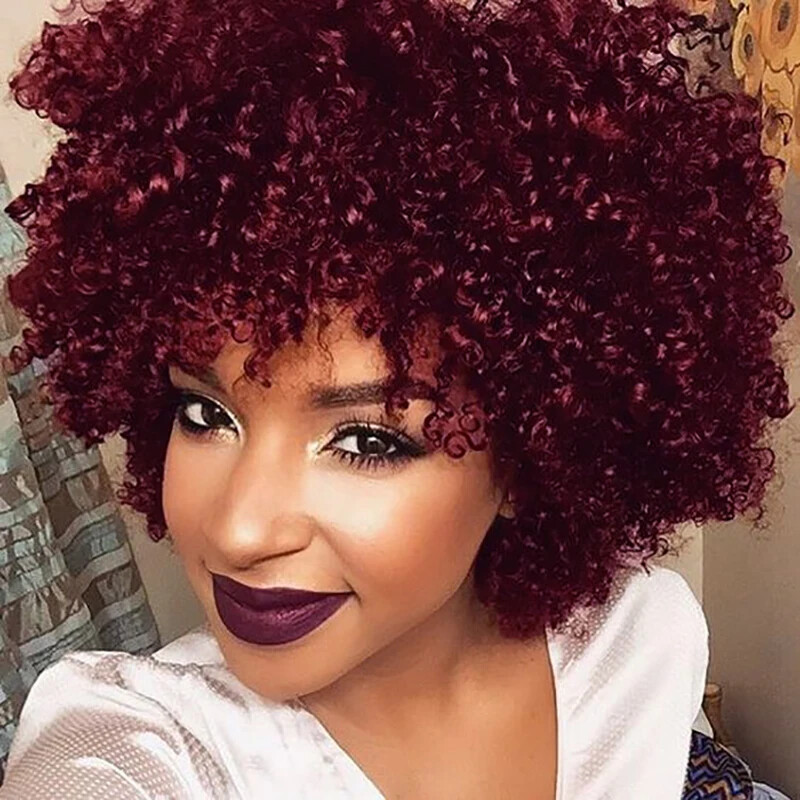 Kinky Curly Synthetic Bob Wig Glueless With Bangs Natural Look