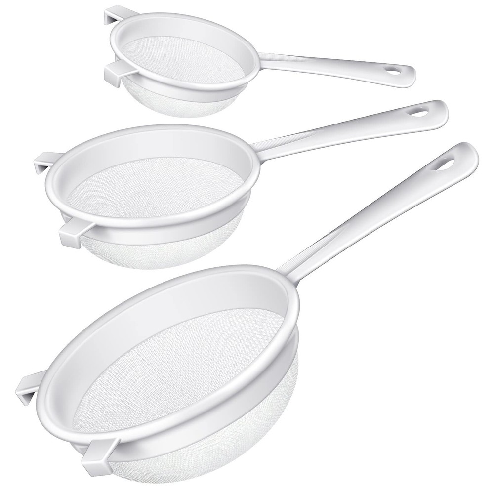 3 Pcs Plastic Nylon Mesh Strainer Colander with Handle Double Ear Fine Food M...