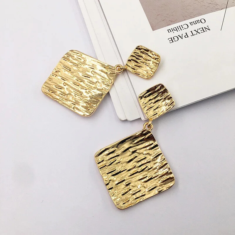 European and American Style Fashion two-Color Metal Square Earrings Suitable for