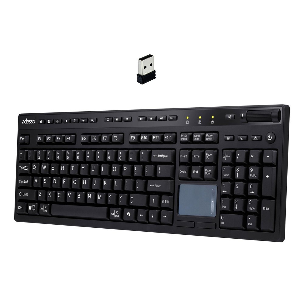 Adesso Wireless Keyboard with Touchpad 104 Key Full Size USB Dongle Receiver...