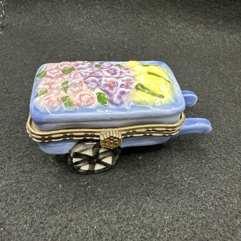 Blue & Yellow Wheelbarrow Flower Trinket Box