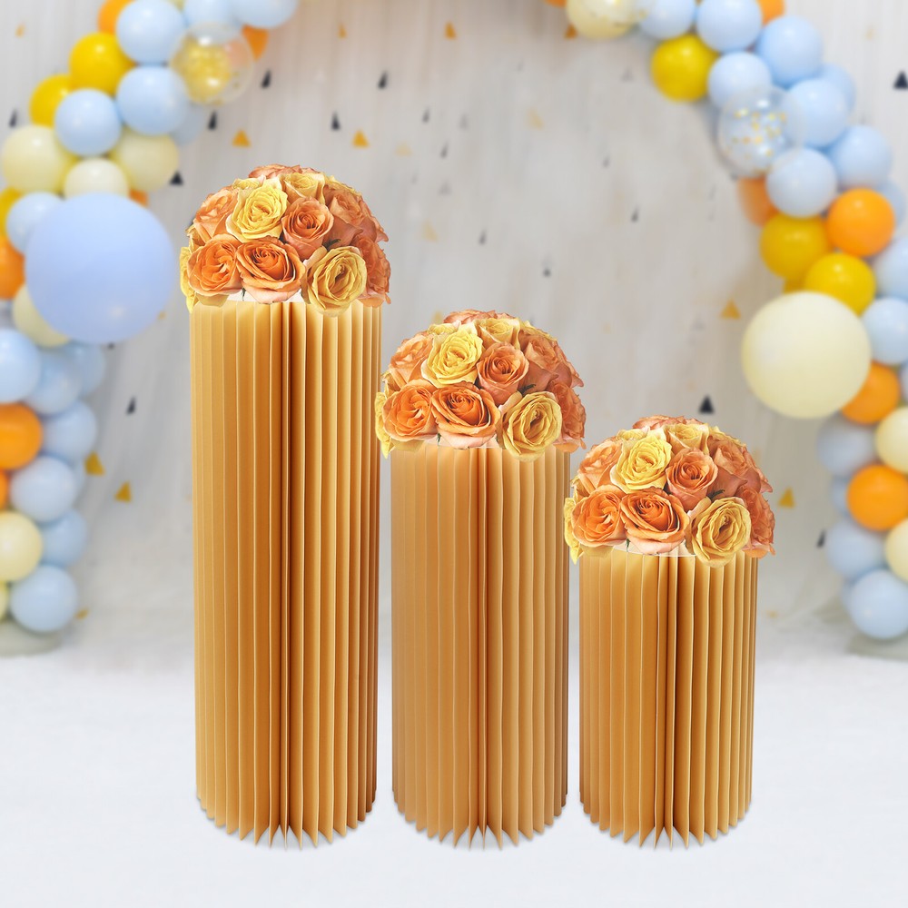 Foldable Paper Columns Display Pedestal Stand Cardboard Vase W/PVC Panel Wedding