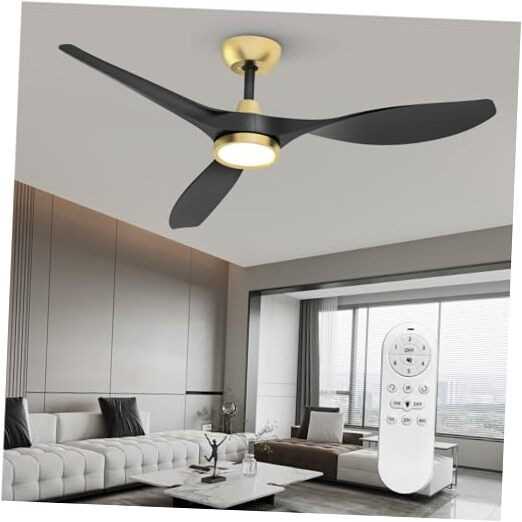 52 Inch Black Gold Ceiling Fan with Lights & Remote Control  