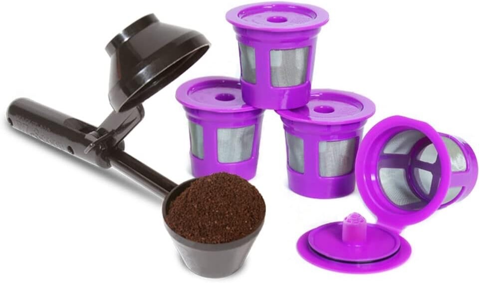Reusable K Cup Filters with 4-Pack 2 Tbsp EZ-Scoop for Keurig Brewers