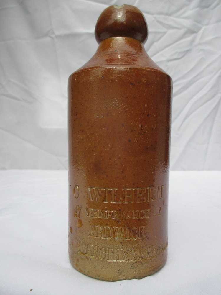 Antique Stoneware Ginger Beer Bottle by C. Wilhelm Ardwick Manchester c1890s