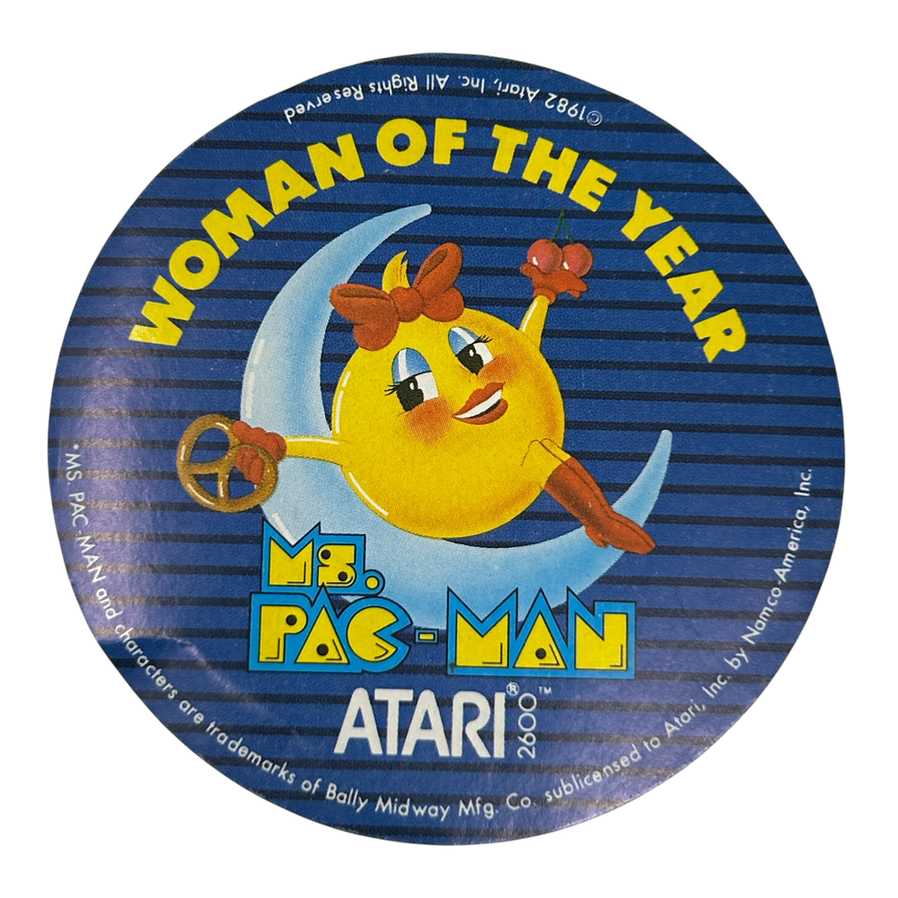 Atari 2600 Ms Pac-Man Paper Sticker Vintage 80s 1982 Woman of the Year Pacman