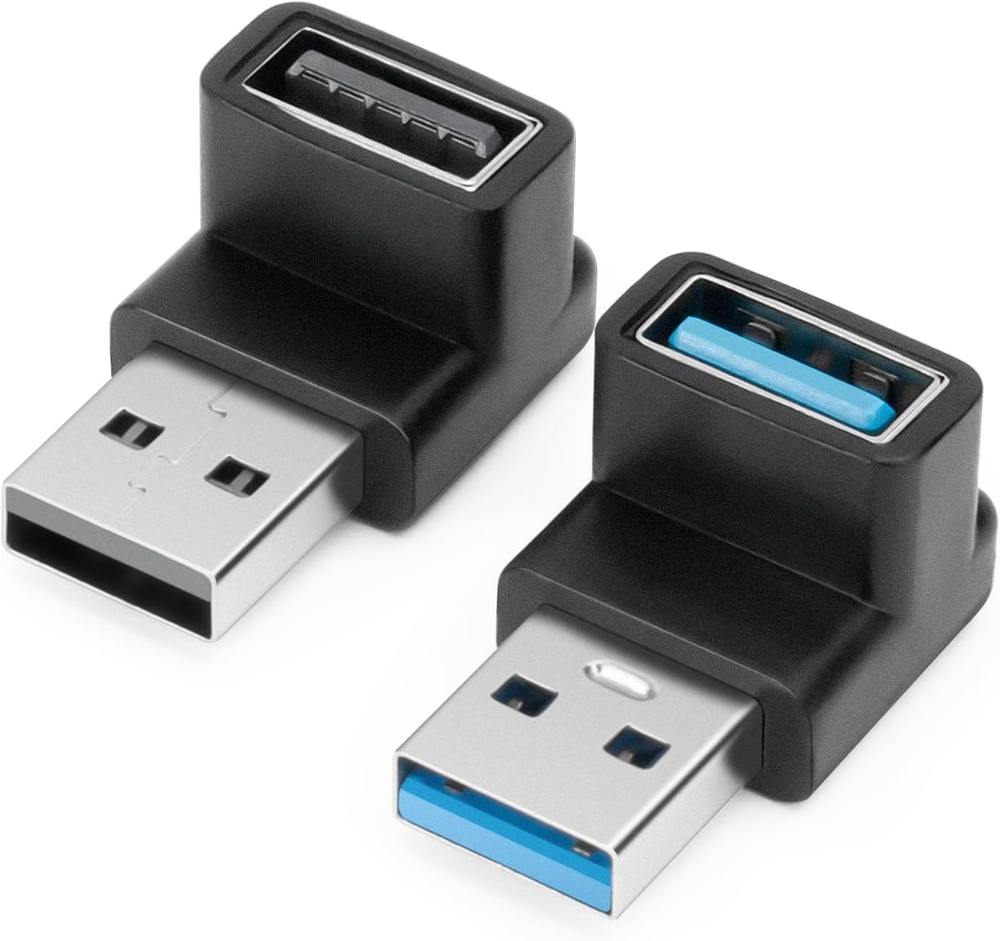 90-Degree USB 3.1 Type A Adapter 2-Pack Up Down Angled