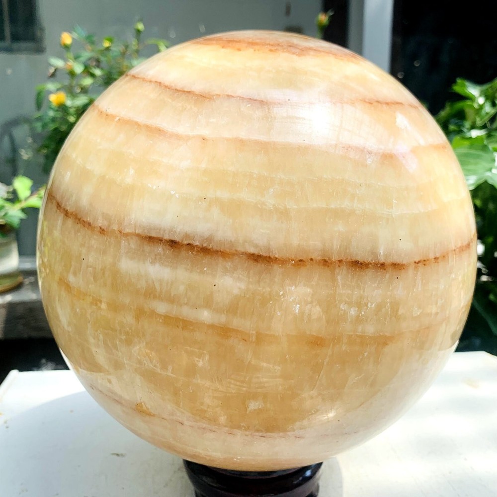 24.99LB natural yellow Calcite sphere quartz crystal polished ball healing