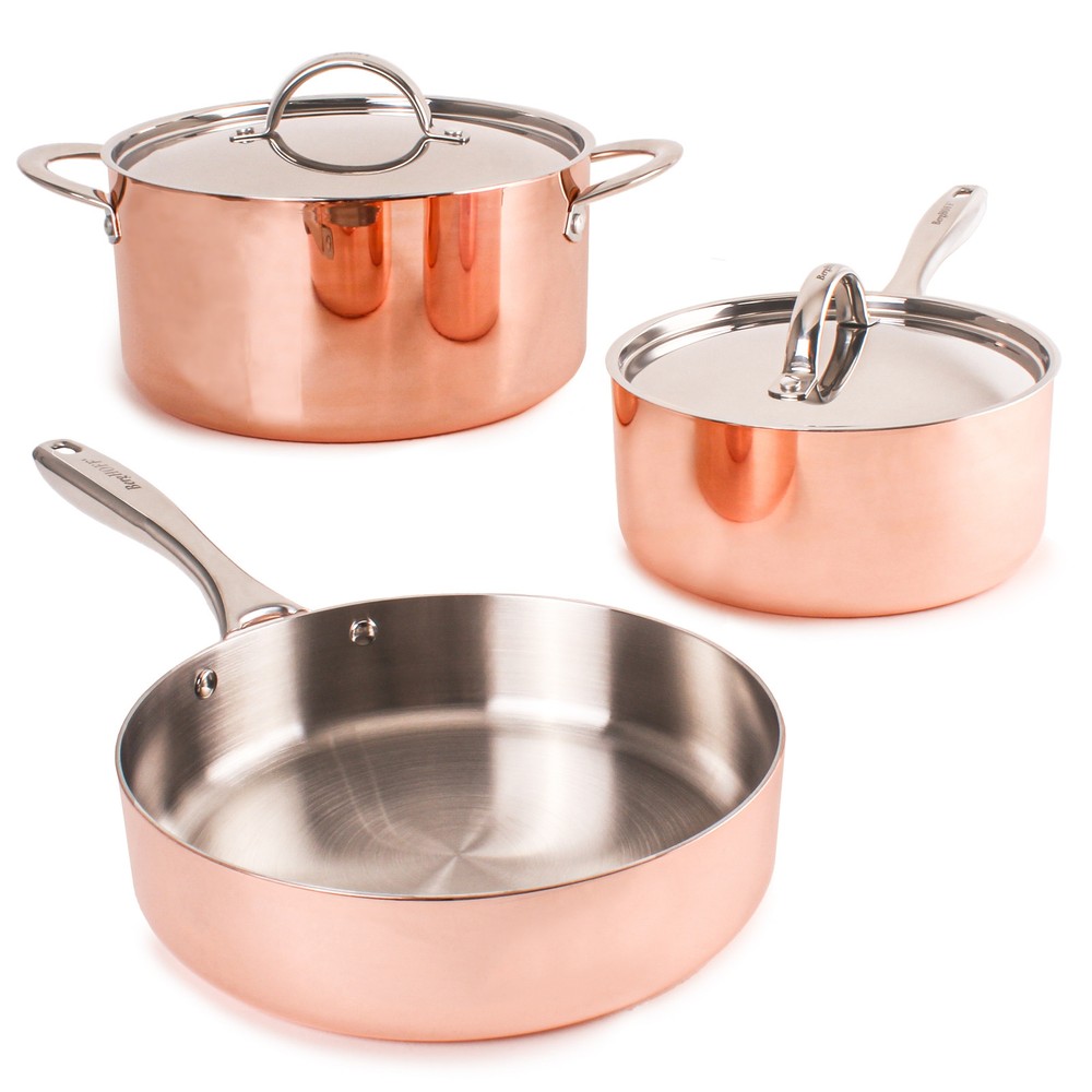 BergHOFF Vintage 5pc Tri-Ply Copper Cookware Set with Lids,