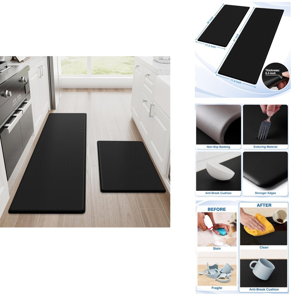 2PCS Cushioned Anti-Fatigue Kitchen Rugs for Floor Comfort