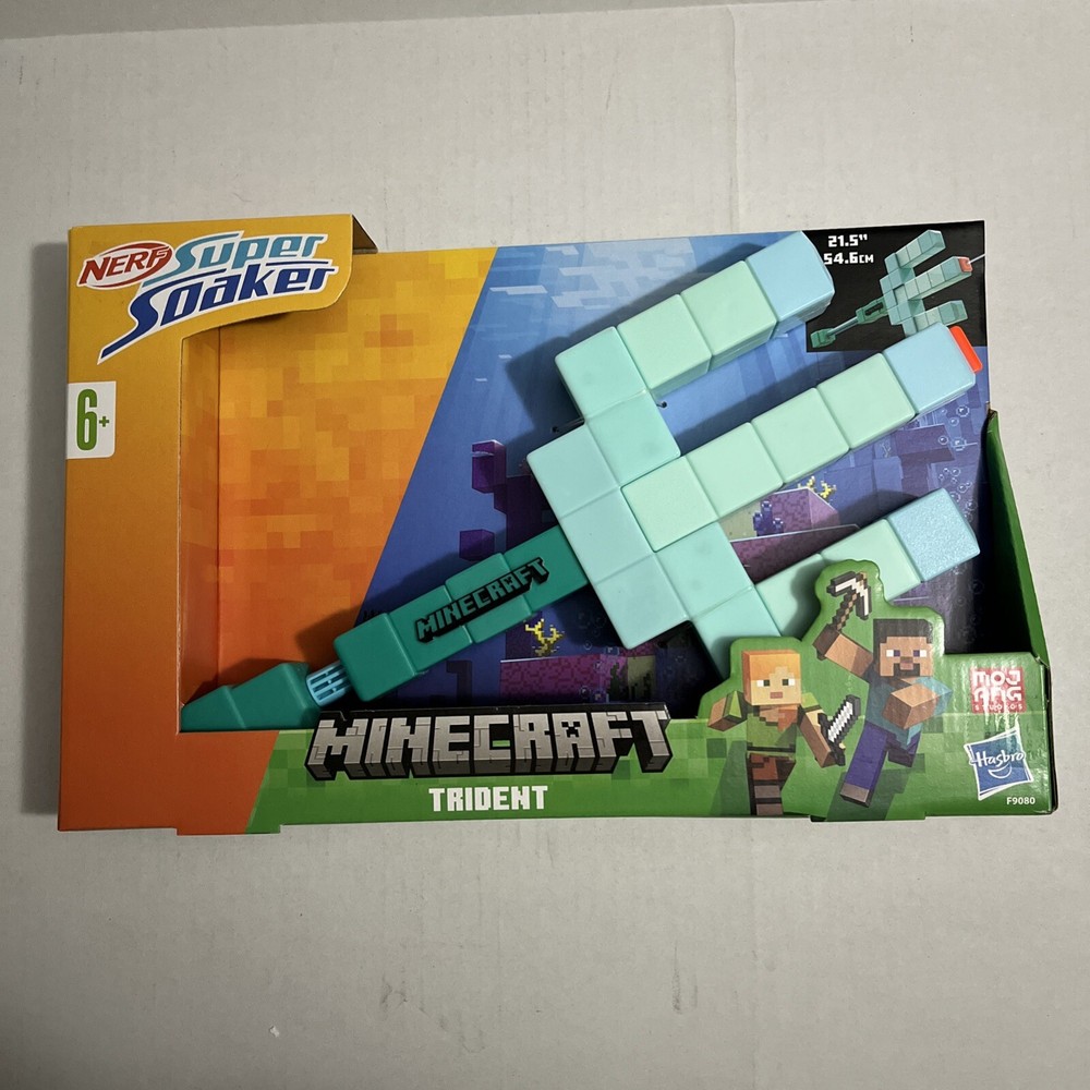 Nerf Super Soaker Minecraft Trident Water Blaster Pull Back Plunger Handle