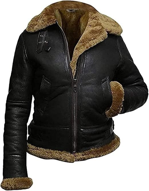Women's B3 Aviator Style Genuine Leather Jacket Shearling Fur Lined Hoodie XS-4X