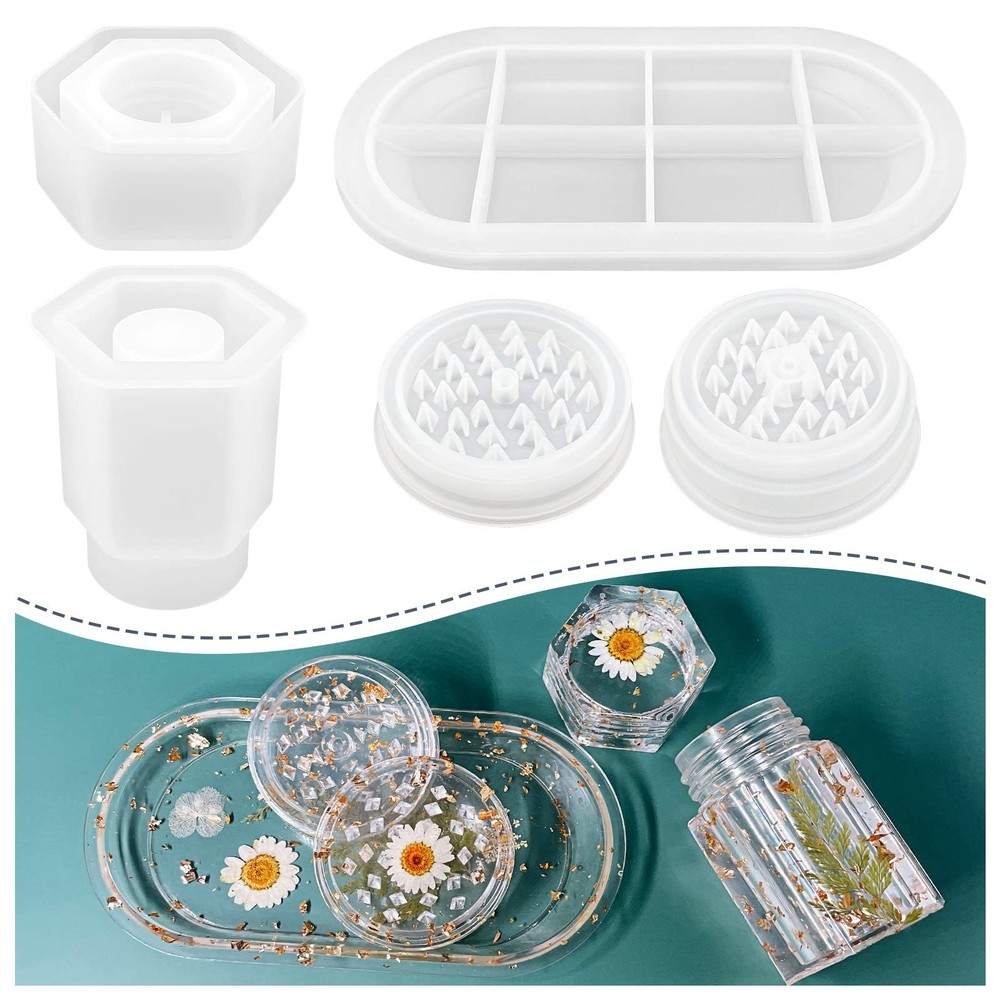4 Pcs Silicone Resin Molds with Grinder Mold- Premium Resin Rolling Tray Mold...