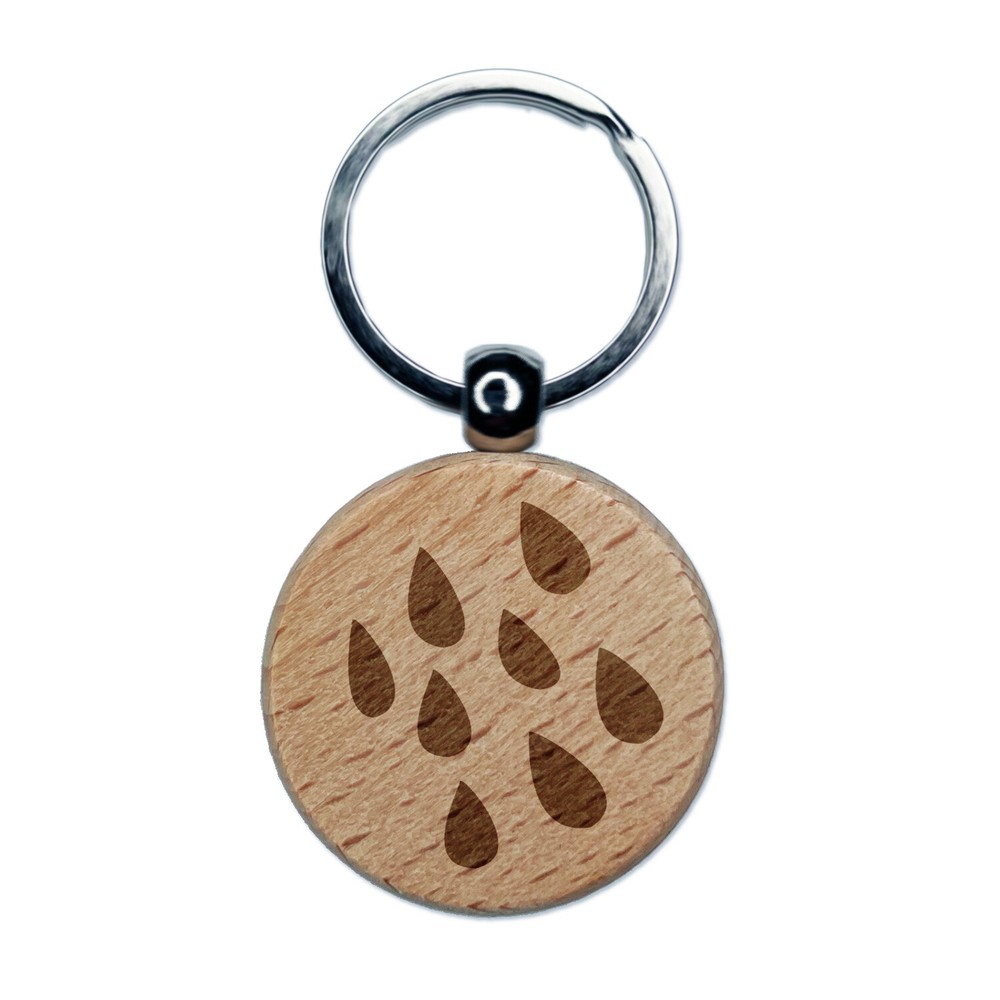 Rain Shower Engraved Wood Round Keychain Tag Charm
