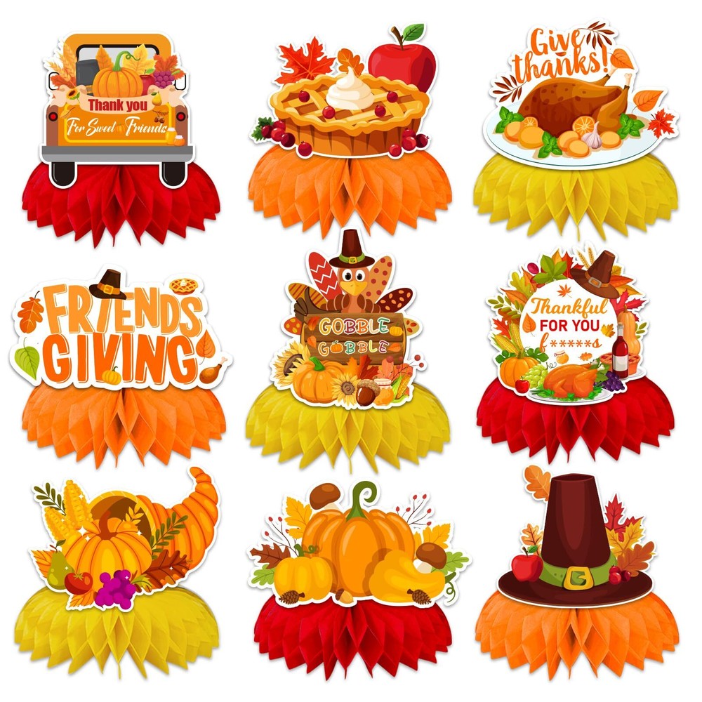 Friendsgiving Table Decorations9pcs Friendsgiving Honeycomb Turkey Centerpiec...